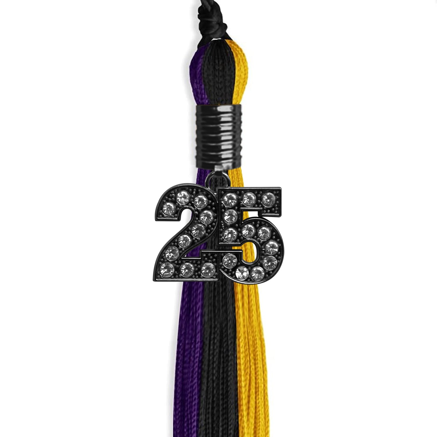 Black/Purple/Gold Graduation Tassel with Black Bling Charm by Wholesale Grad Supply
