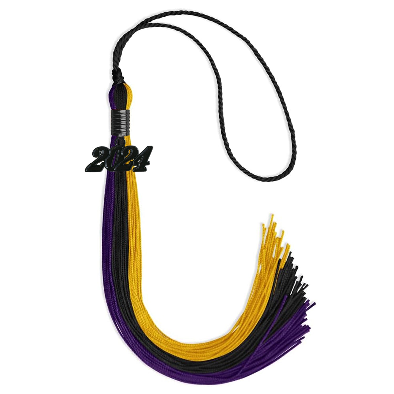 Black/Purple/Gold Graduation Tassel with Black Bling Charm by Wholesale Grad Supply