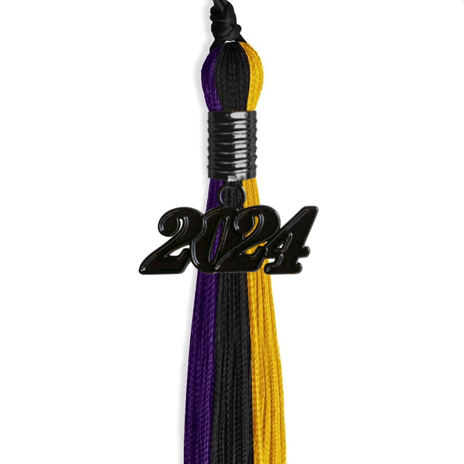 Black/Purple/Gold Graduation Tassel with Black Bling Charm by Wholesale Grad Supply