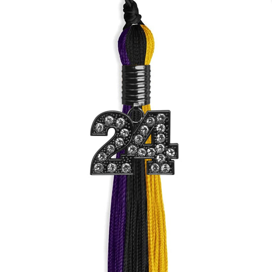 Black/Purple/Gold Graduation Tassel with Black Bling Charm by Wholesale Grad Supply