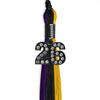 Black/Purple/Gold Graduation Tassel with Black Bling Charm by Wholesale Grad Supply