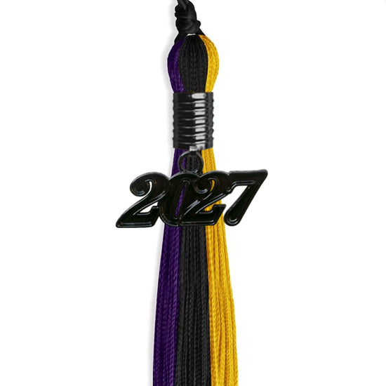 Black/Purple/Gold Graduation Tassel with Black Bling Charm by Wholesale Grad Supply