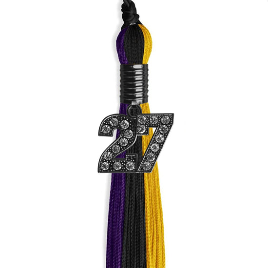 Black/Purple/Gold Graduation Tassel with Black Bling Charm by Wholesale Grad Supply
