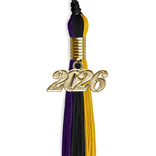 Black/Purple/Gold Graduation Tassel with Gold Bling Charm by Wholesale Grad Supply