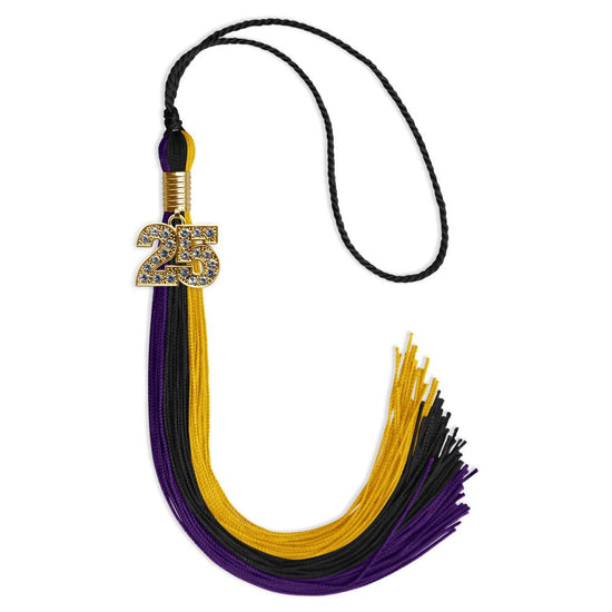 Black/Purple/Gold Graduation Tassel with Gold Bling Charm by Wholesale Grad Supply