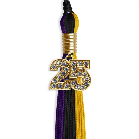 Black/Purple/Gold Graduation Tassel with Gold Bling Charm by Wholesale Grad Supply