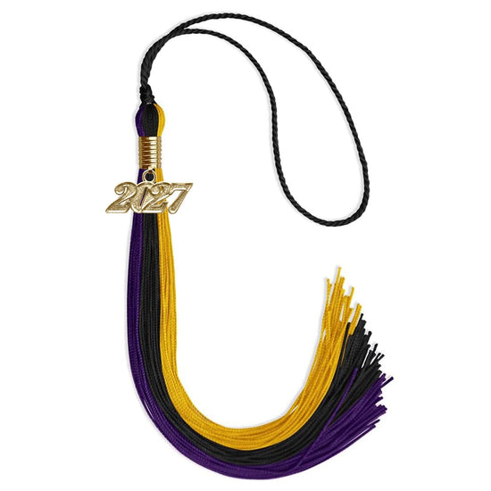 Black/Purple/Gold Graduation Tassel with Gold Bling Charm by Wholesale Grad Supply