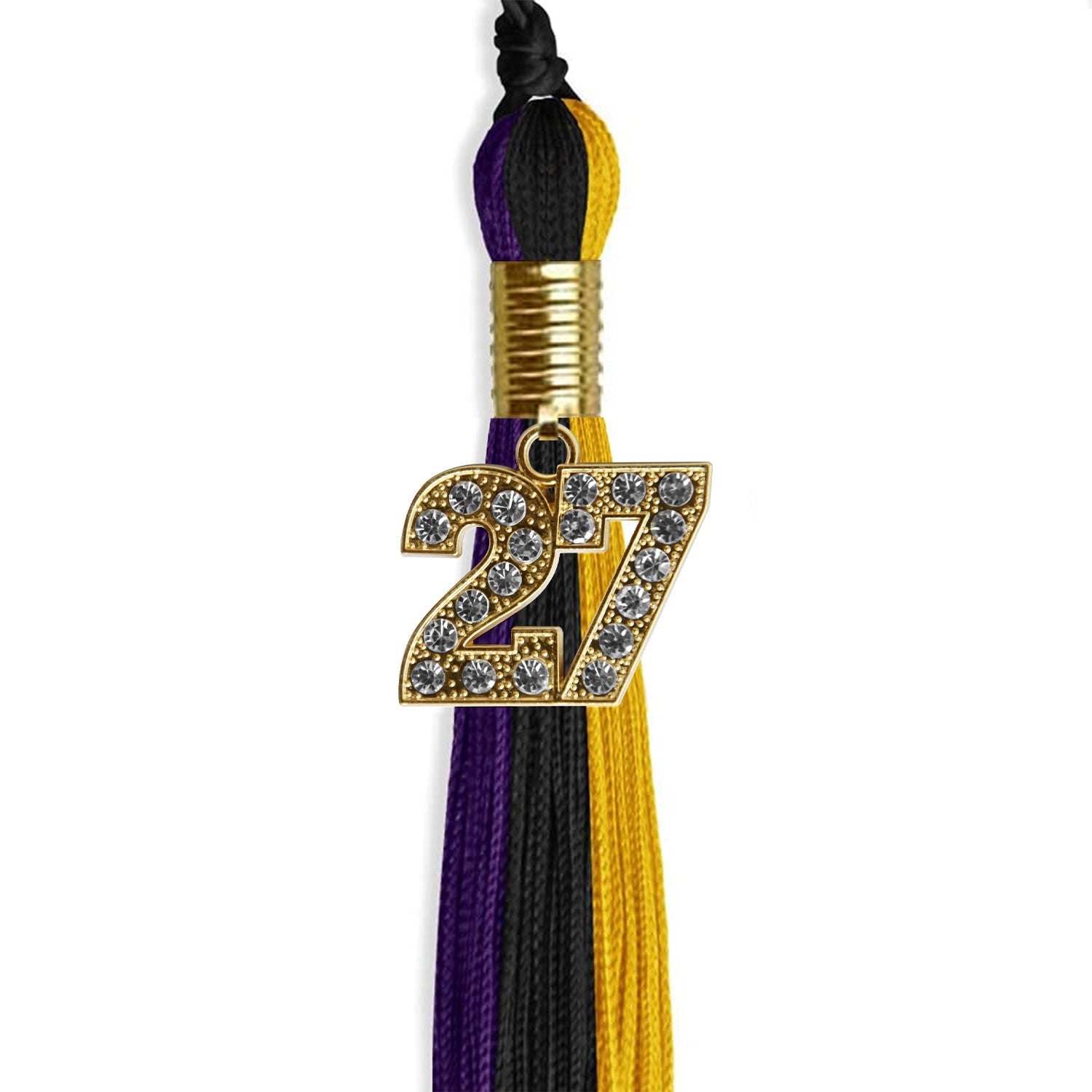 Black/Purple/Gold Graduation Tassel with Gold Bling Charm by Wholesale Grad Supply