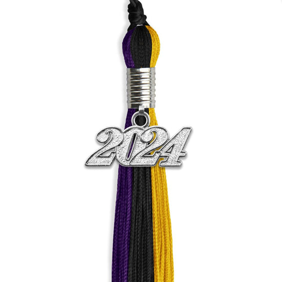 Black/Purple/Gold Graduation Tassel with Silver Bling Charm by Wholesale Grad Supply