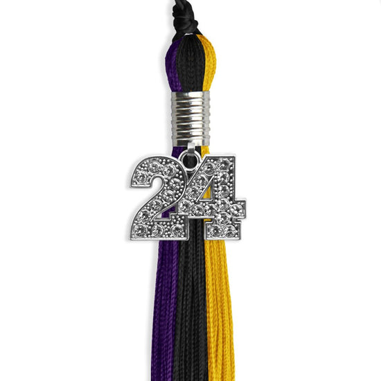 Black/Purple/Gold Graduation Tassel with Silver Bling Charm by Wholesale Grad Supply