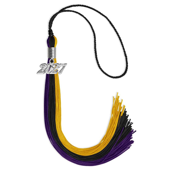 Black/Purple/Gold Graduation Tassel with Silver Bling Charm by Wholesale Grad Supply
