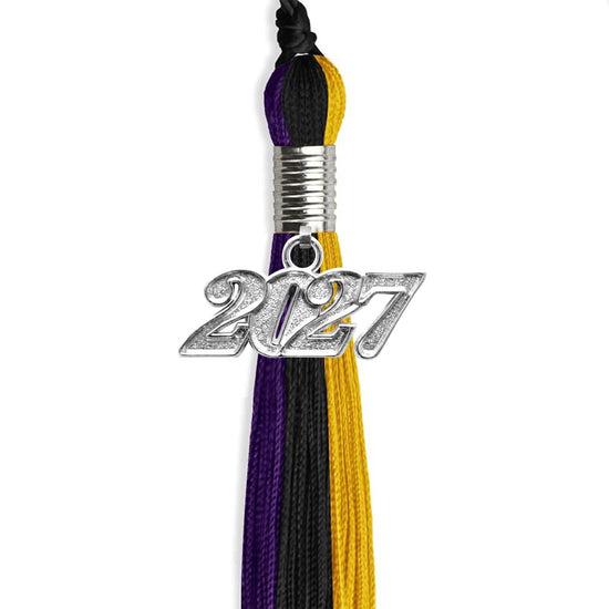 Black/Purple/Gold Graduation Tassel with Silver Bling Charm by Wholesale Grad Supply