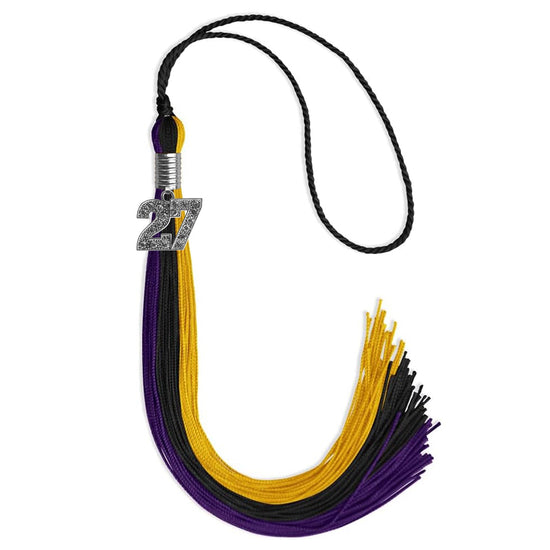 Black/Purple/Gold Graduation Tassel with Silver Bling Charm by Wholesale Grad Supply