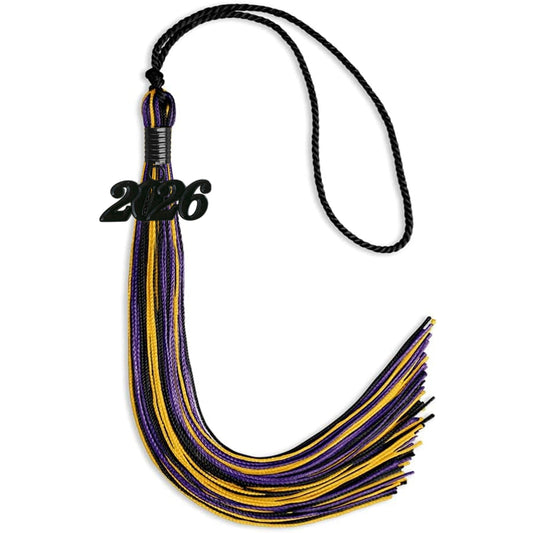 Black/Purple/Gold Mixed Color Graduation Tassel with Black Bling Charm by Wholesale Grad Supply