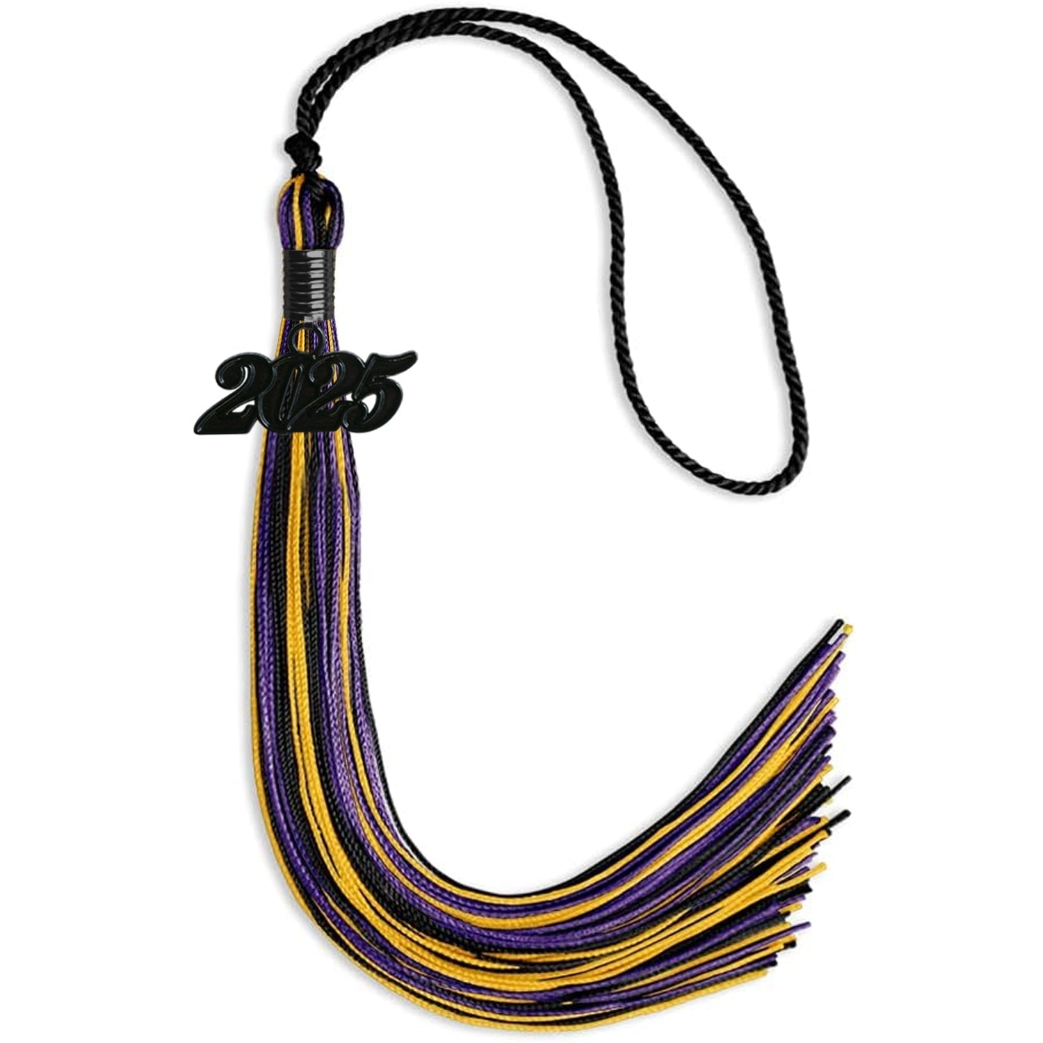 Black/Purple/Gold Mixed Color Graduation Tassel with Black Bling Charm by Wholesale Grad Supply