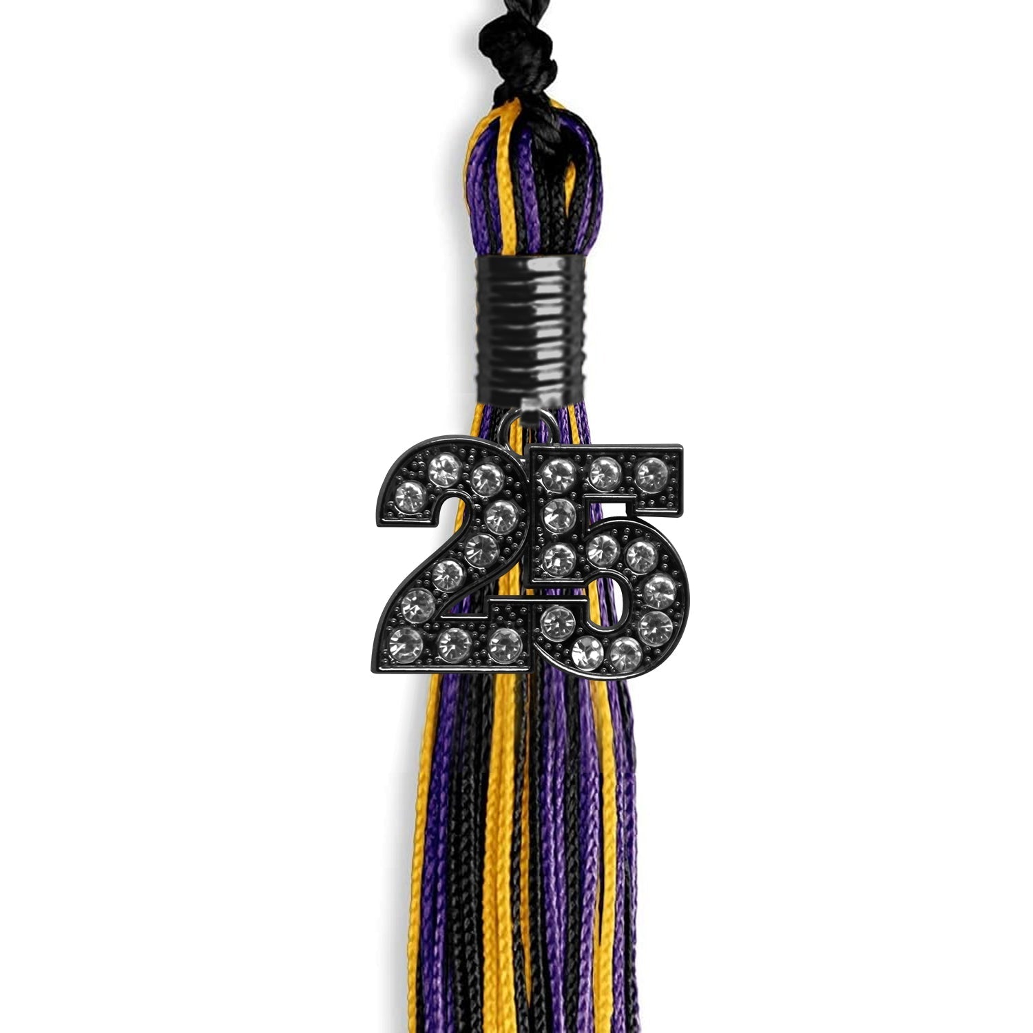 Black/Purple/Gold Mixed Color Graduation Tassel with Black Bling Charm by Wholesale Grad Supply