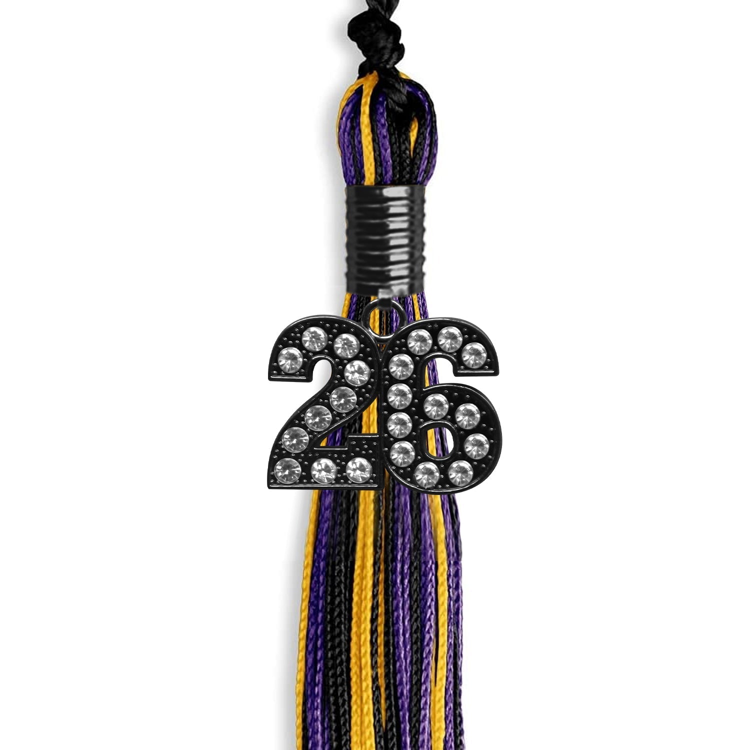 Black/Purple/Gold Mixed Color Graduation Tassel with Black Bling Charm by Wholesale Grad Supply