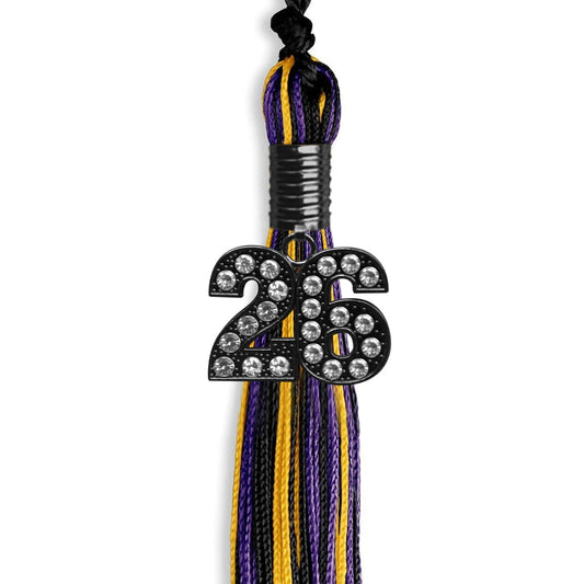 Black/Purple/Gold Mixed Color Graduation Tassel with Black Bling Charm by Wholesale Grad Supply