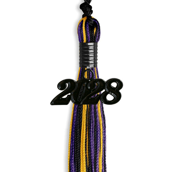 Black/Purple/Gold Mixed Color Graduation Tassel with Black Bling Charm by Wholesale Grad Supply
