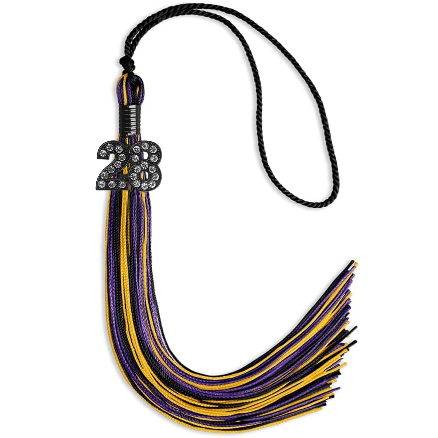 Black/Purple/Gold Mixed Color Graduation Tassel with Black Bling Charm by Wholesale Grad Supply