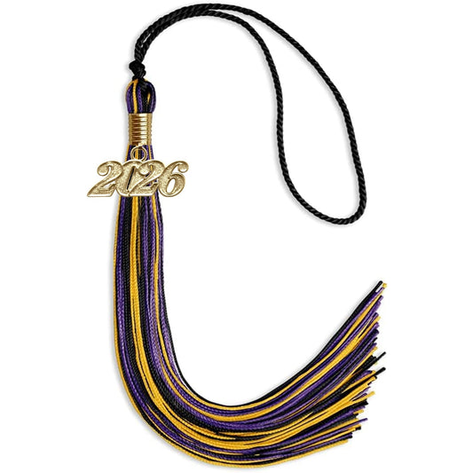 Black/Purple/Gold Mixed Color Graduation Tassel with Gold Bling Charm by Wholesale Grad Supply