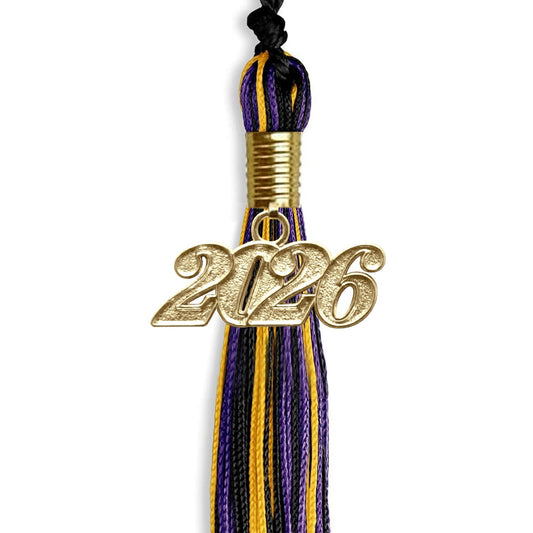 Black/Purple/Gold Mixed Color Graduation Tassel with Gold Bling Charm by Wholesale Grad Supply