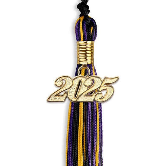 Black/Purple/Gold Mixed Color Graduation Tassel with Gold Bling Charm by Wholesale Grad Supply
