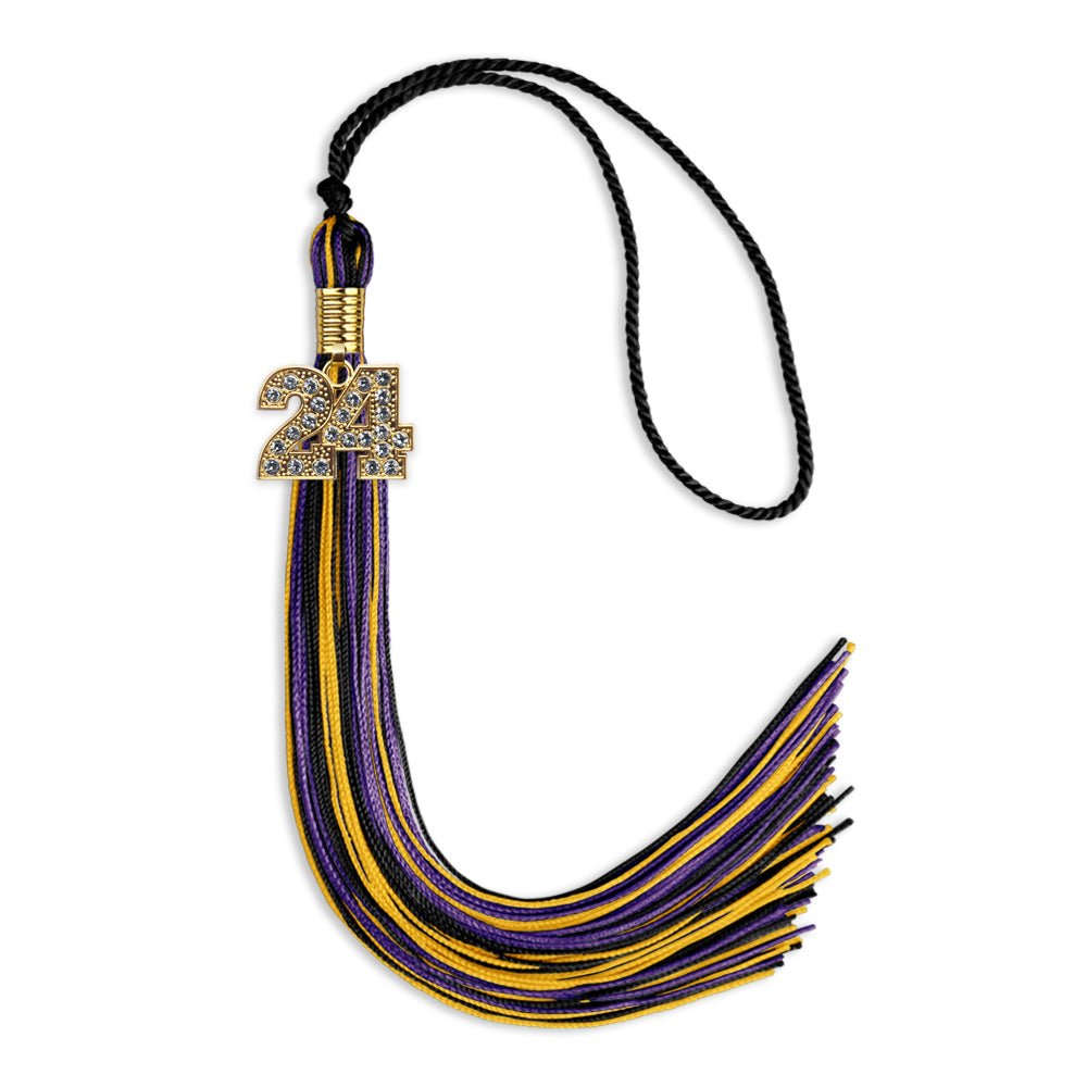 Black/Purple/Gold Mixed Color Graduation Tassel with Gold Bling Charm by Wholesale Grad Supply