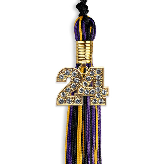 Black/Purple/Gold Mixed Color Graduation Tassel with Gold Bling Charm by Wholesale Grad Supply