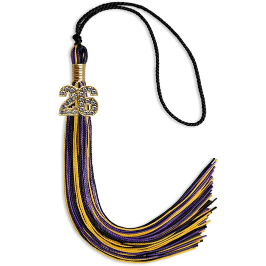 Black/Purple/Gold Mixed Color Graduation Tassel with Gold Bling Charm by Wholesale Grad Supply