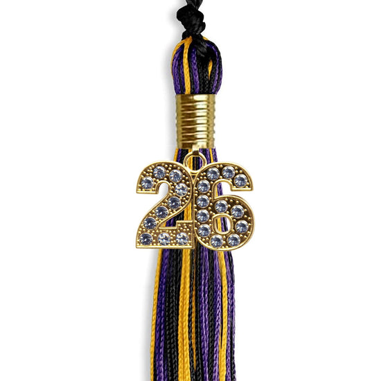 Black/Purple/Gold Mixed Color Graduation Tassel with Gold Bling Charm by Wholesale Grad Supply