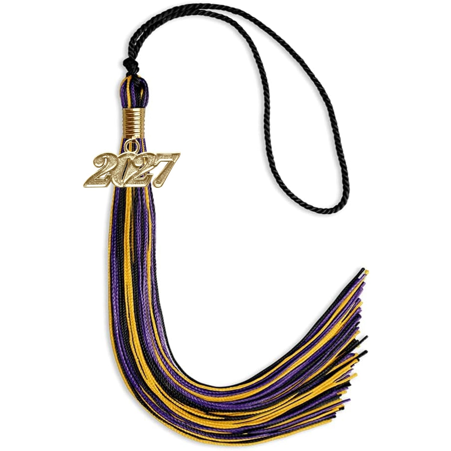 Black/Purple/Gold Mixed Color Graduation Tassel with Gold Bling Charm by Wholesale Grad Supply