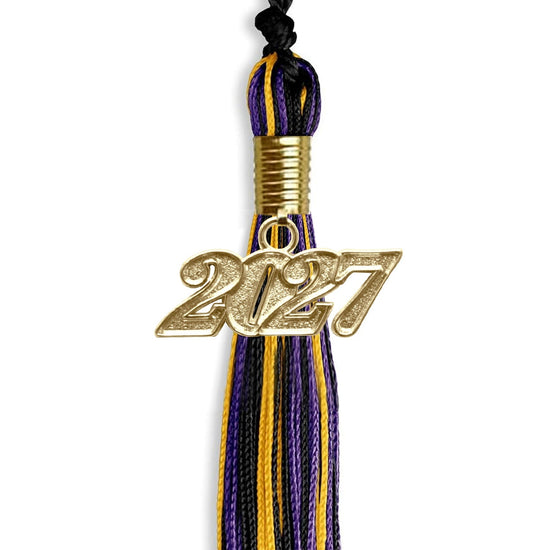 Black/Purple/Gold Mixed Color Graduation Tassel with Gold Bling Charm by Wholesale Grad Supply