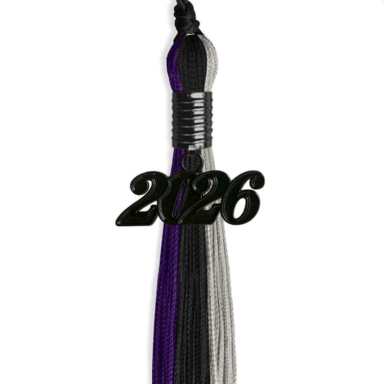 Black/Purple/Grey Graduation Tassel with Black Bling Charm by Wholesale Grad Supply