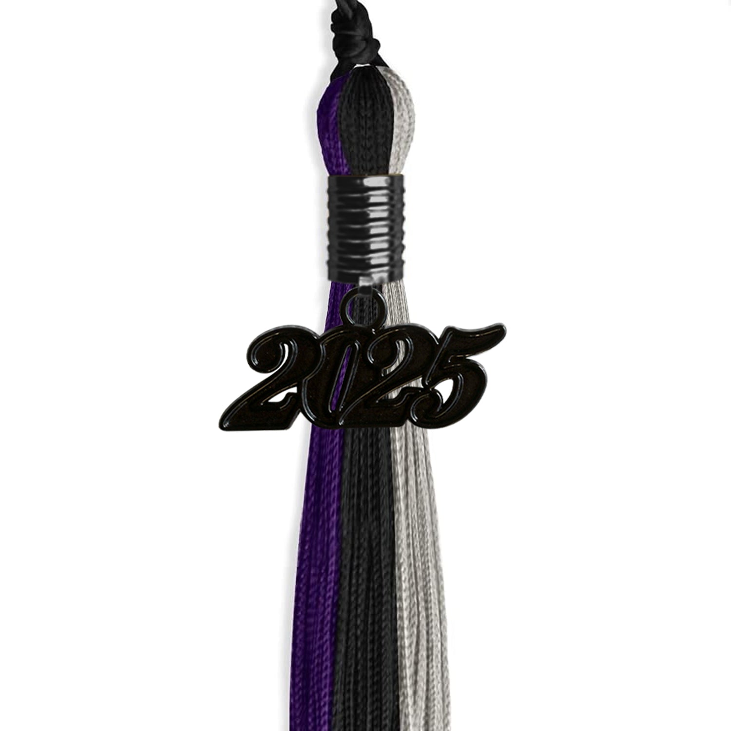 Black/Purple/Grey Graduation Tassel with Black Bling Charm by Wholesale Grad Supply