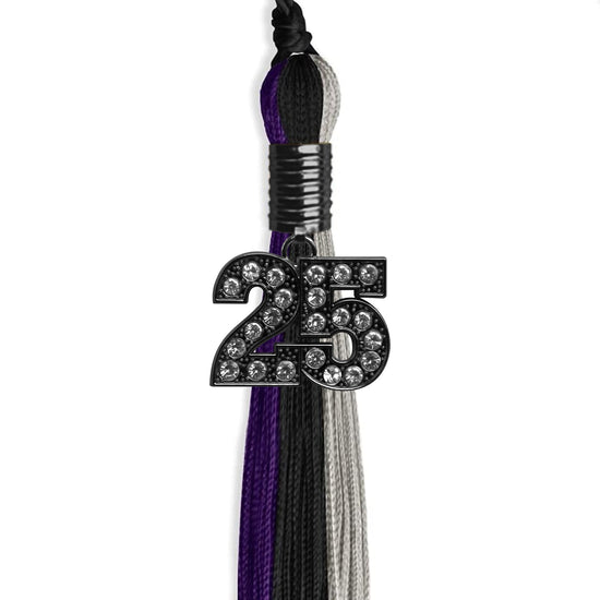 Black/Purple/Grey Graduation Tassel with Black Bling Charm by Wholesale Grad Supply