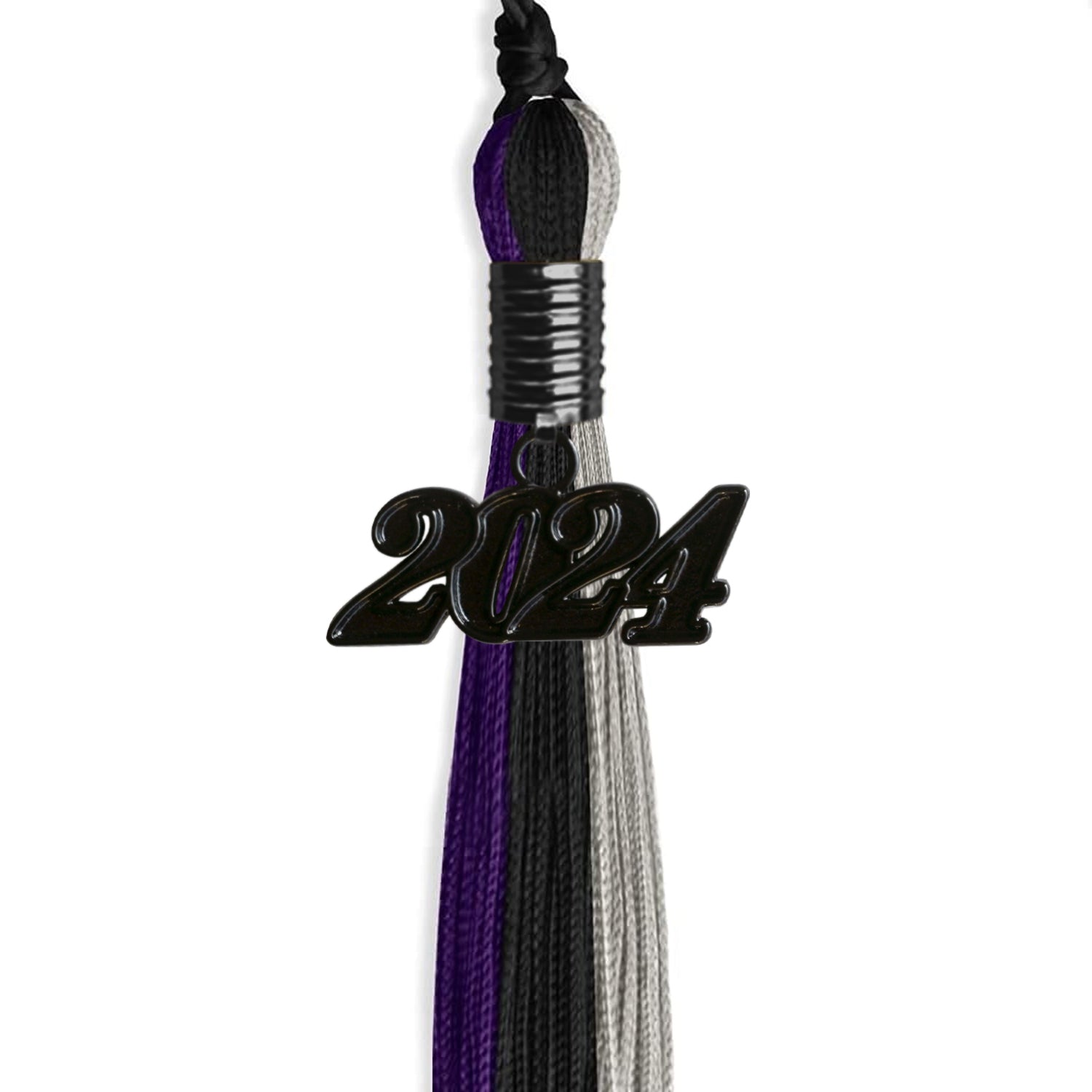 Black/Purple/Grey Graduation Tassel with Black Bling Charm by Wholesale Grad Supply