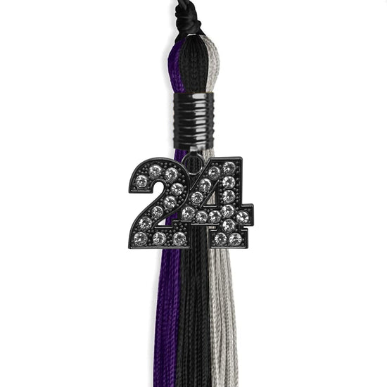 Black/Purple/Grey Graduation Tassel with Black Bling Charm by Wholesale Grad Supply