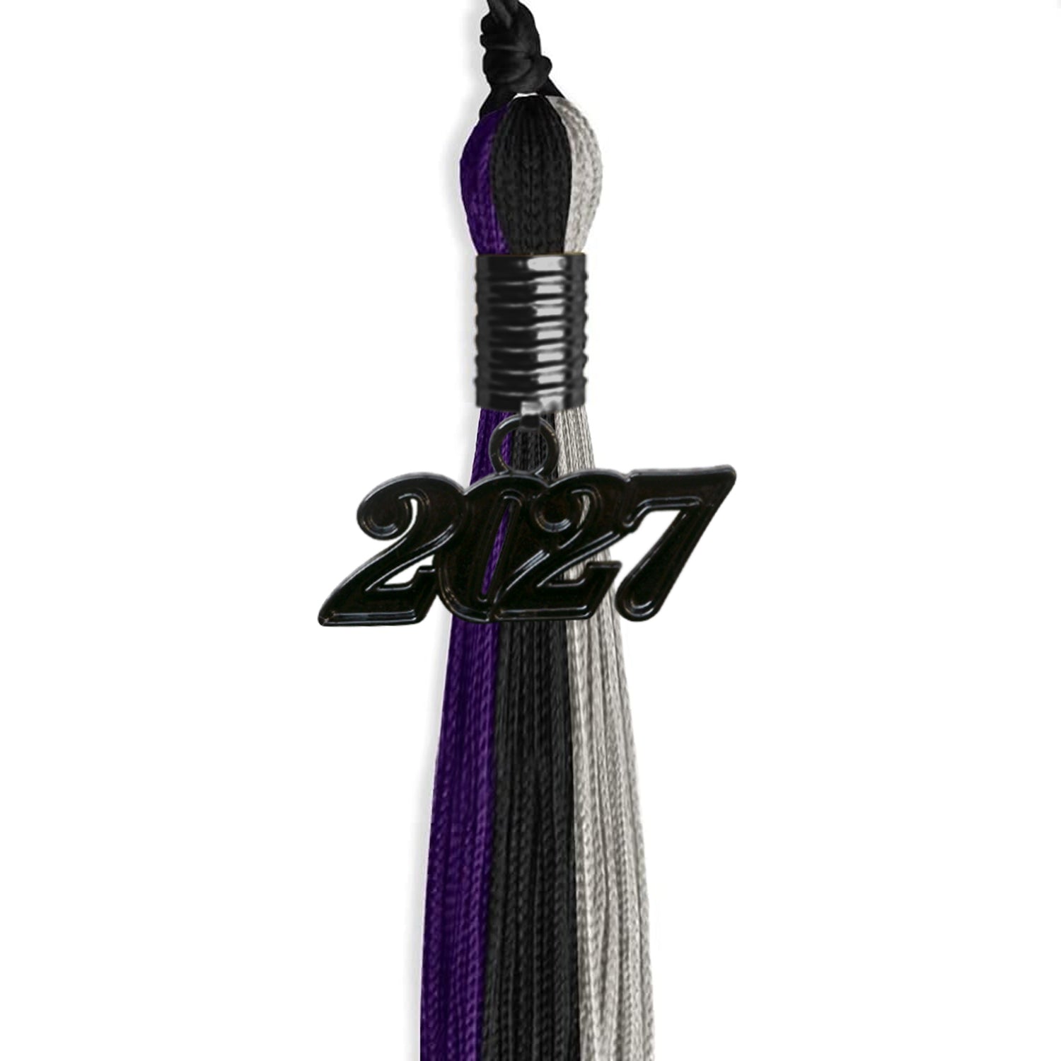 Black/Purple/Grey Graduation Tassel with Black Bling Charm by Wholesale Grad Supply