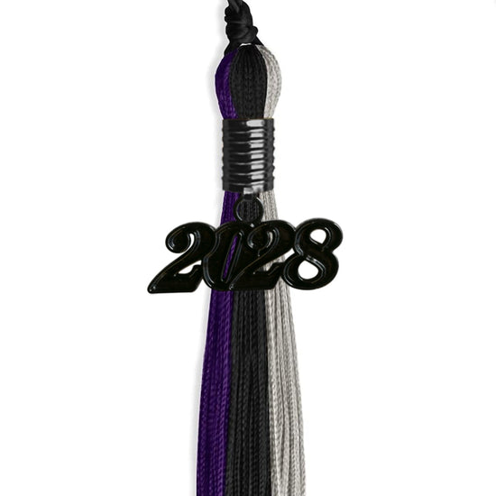 Black/Purple/Grey Graduation Tassel with Black Bling Charm by Wholesale Grad Supply