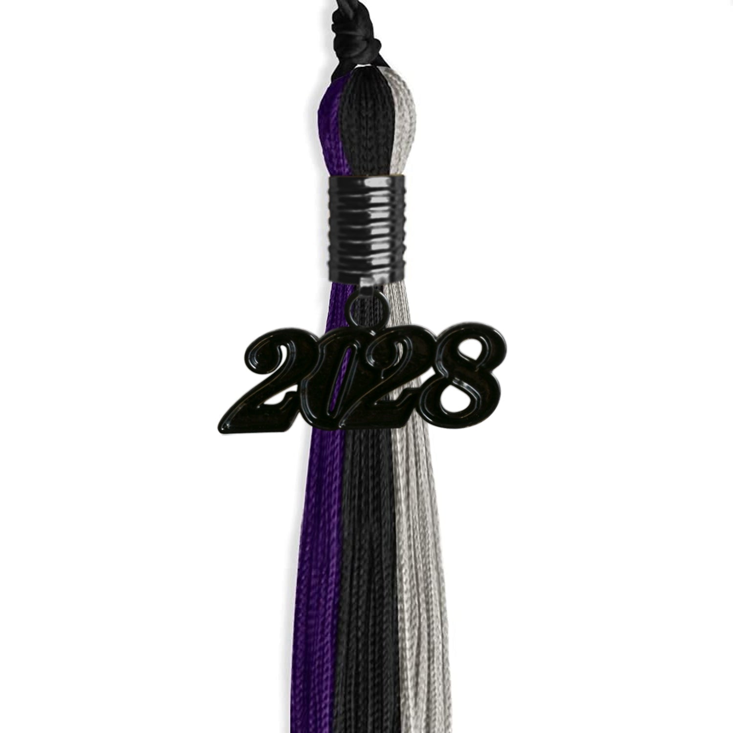 Black/Purple/Grey Graduation Tassel with Black Bling Charm by Wholesale Grad Supply