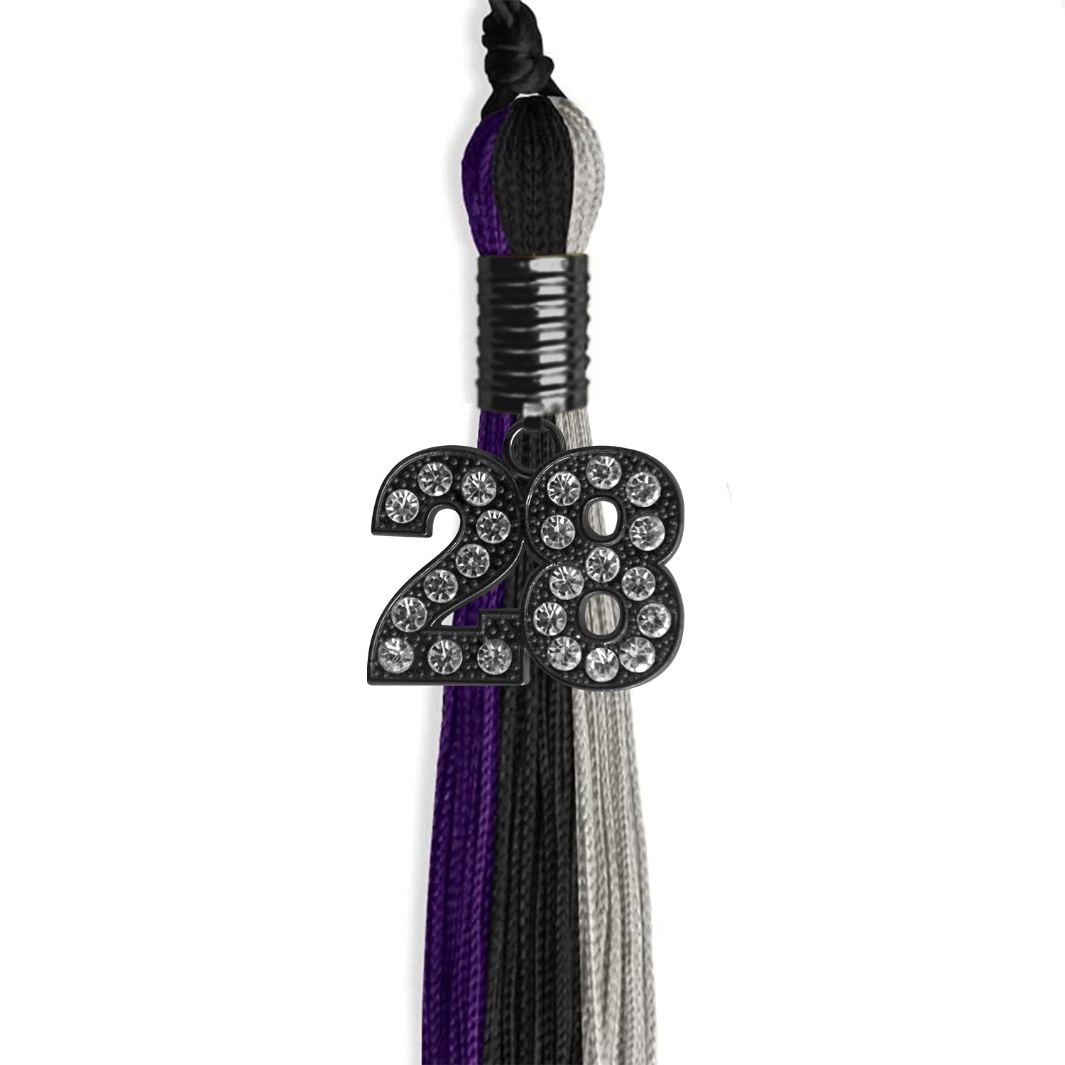 Black/Purple/Grey Graduation Tassel with Black Bling Charm by Wholesale Grad Supply
