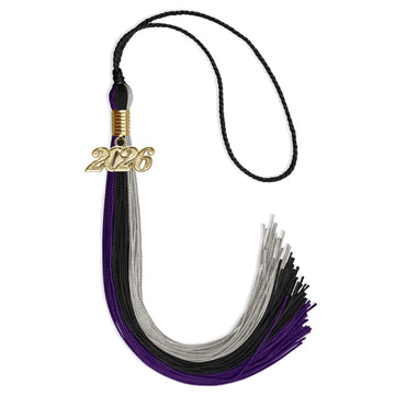 Black/Purple/Grey Graduation Tassel with Gold Bling Charm by Wholesale Grad Supply
