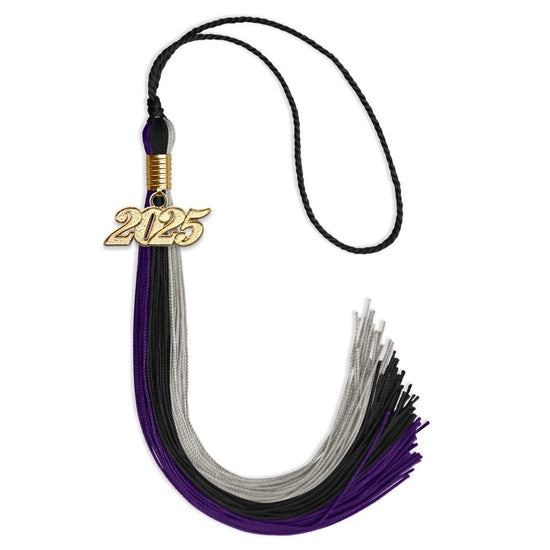Black/Purple/Grey Graduation Tassel with Gold Bling Charm by Wholesale Grad Supply