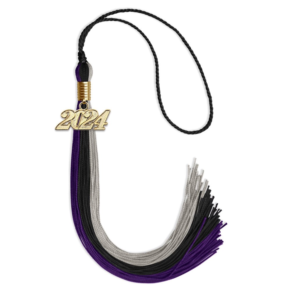 Black/Purple/Grey Graduation Tassel with Gold Bling Charm by Wholesale Grad Supply