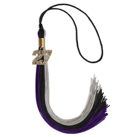 Black/Purple/Grey Graduation Tassel with Gold Bling Charm by Wholesale Grad Supply