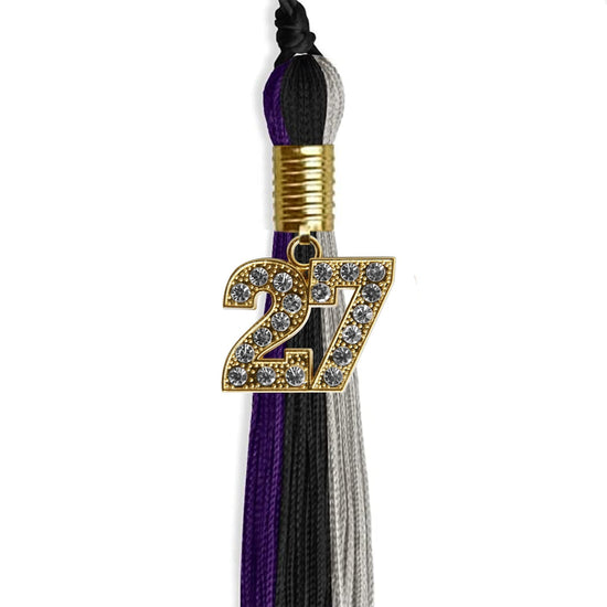 Black/Purple/Grey Graduation Tassel with Gold Bling Charm by Wholesale Grad Supply