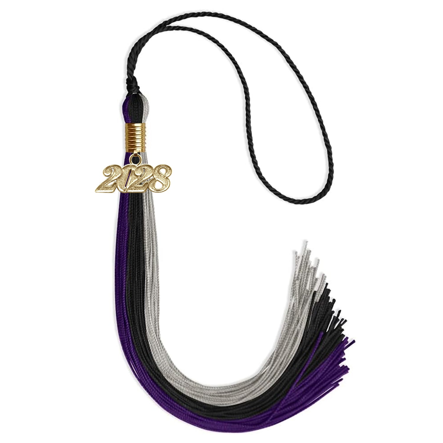 Black/Purple/Grey Graduation Tassel with Gold Bling Charm by Wholesale Grad Supply