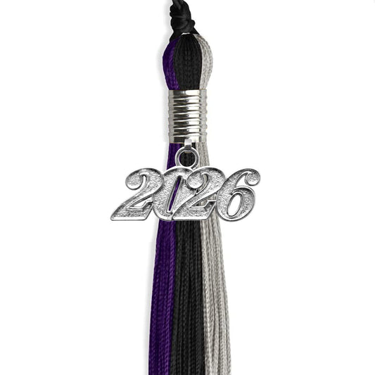 Black/Purple/Grey Graduation Tassel with Silver Bling Charm by Wholesale Grad Supply