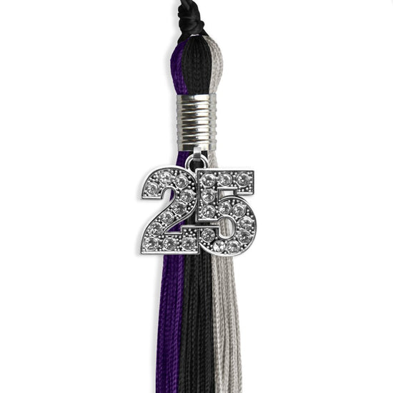 Black/Purple/Grey Graduation Tassel with Silver Bling Charm by Wholesale Grad Supply